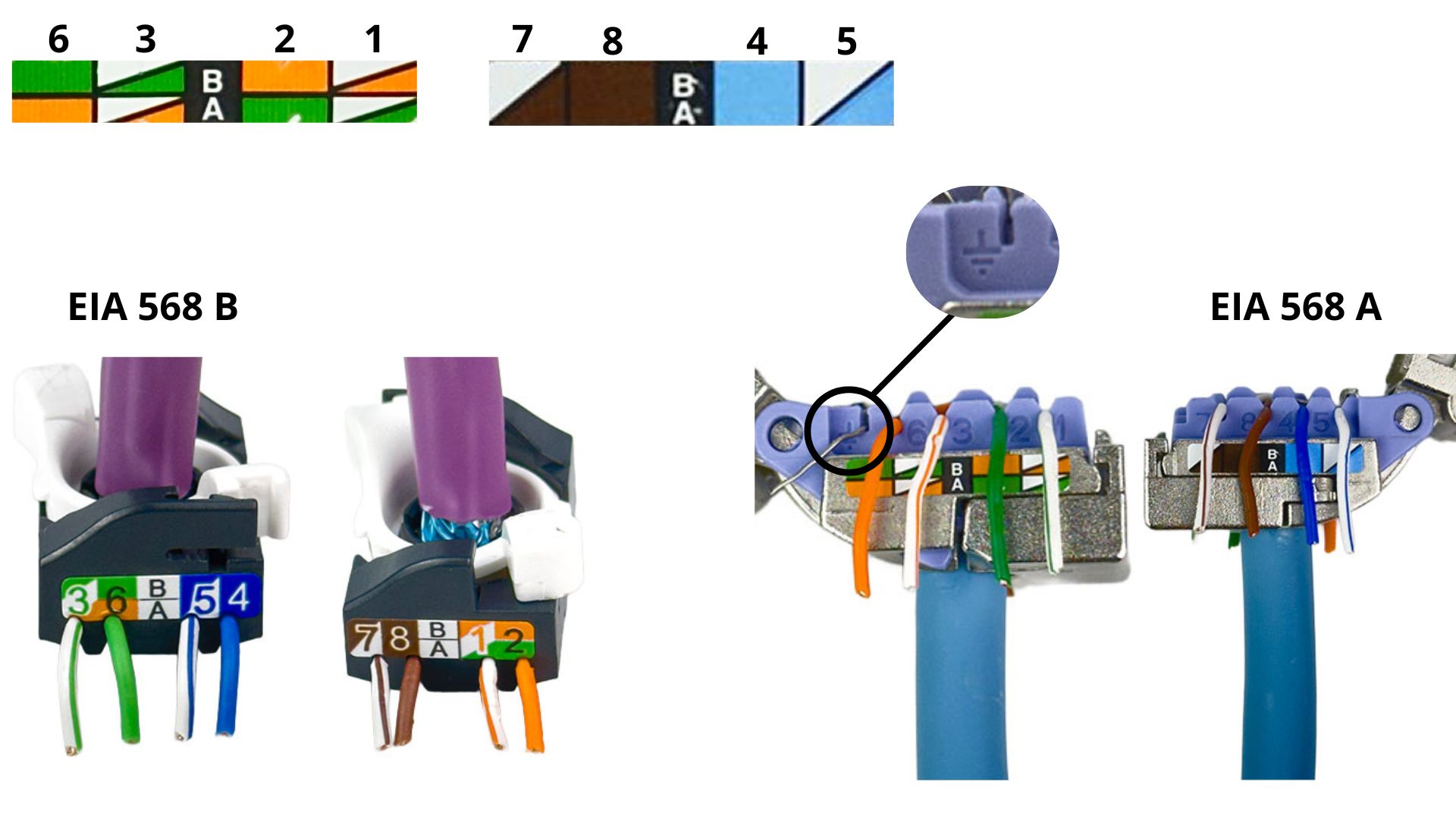Positionnement des fils pour le branchement d'une prise RJ45